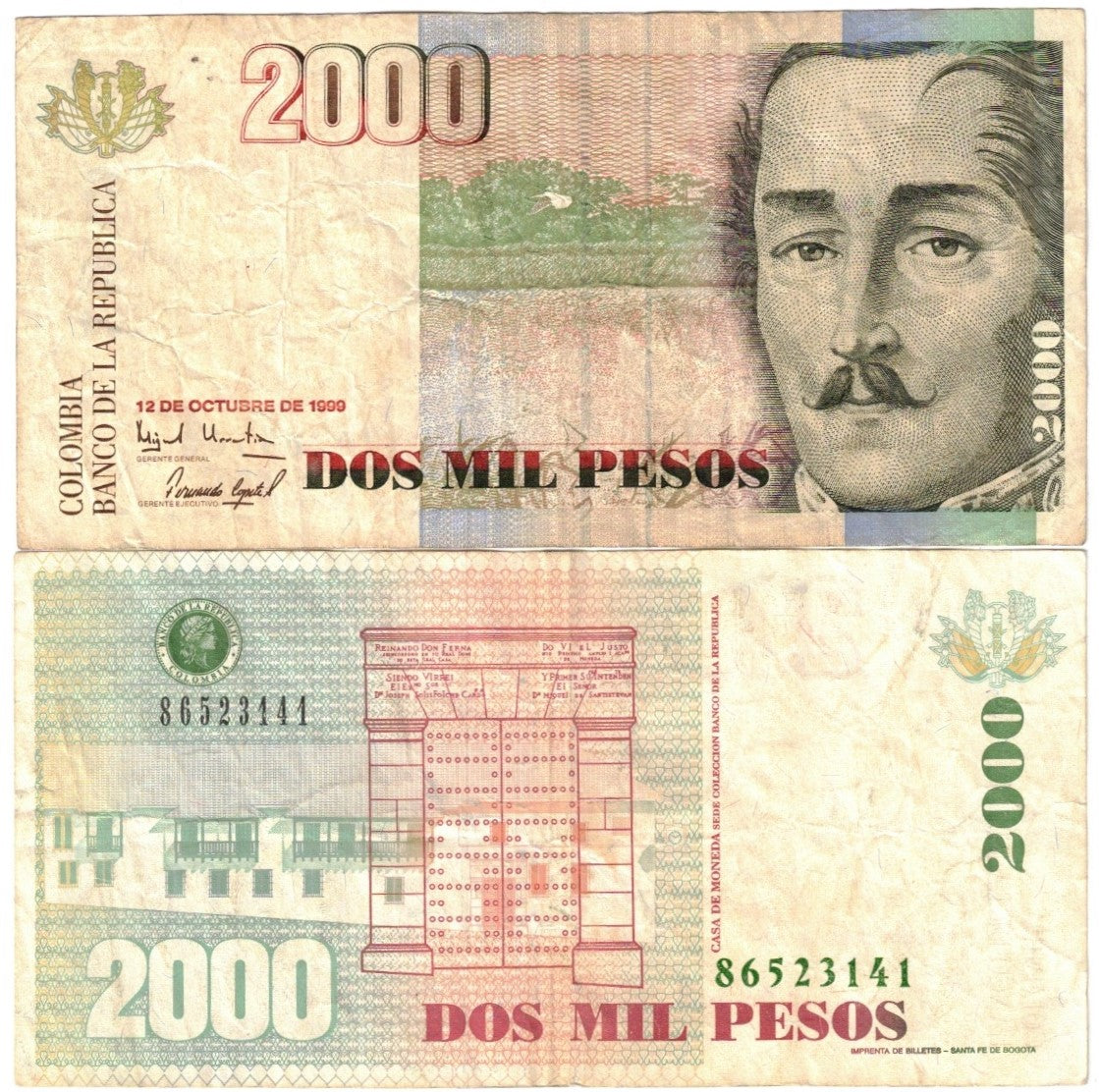 Colombia 2000 Pesos 1999 VF Davenport Banknotes and Coins colombia-2000-pesos-1999-vf-davenport-banknotes-and-coins
