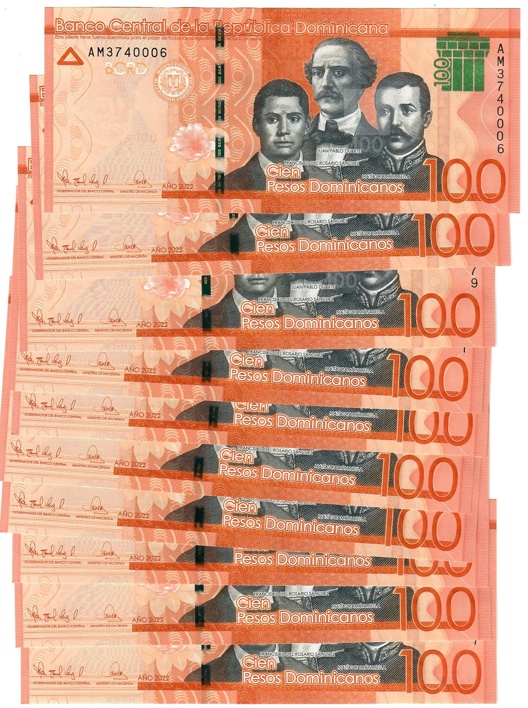 Dominican Republic 10x 100 Pesos 2022 UNC