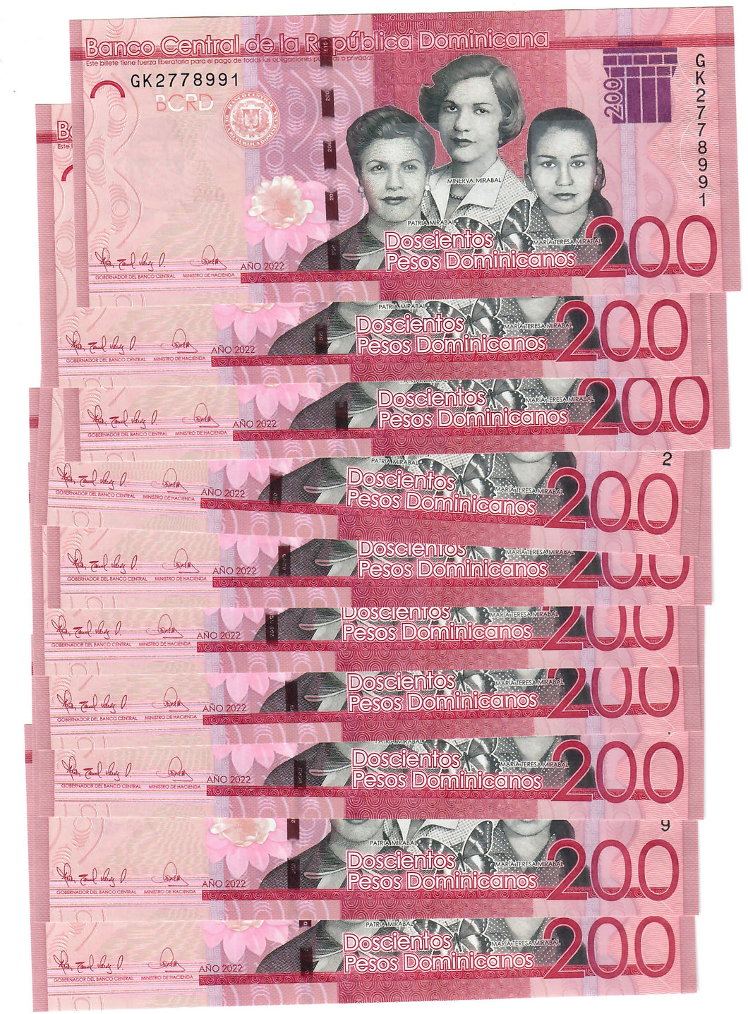 Dominican Republic 10x 200 Pesos 2022 UNC