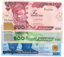 Load image into Gallery viewer, SET Nigeria 200, 500 &amp; 1000 Naira 2023 UNC &quot;DZ&quot; Replacement
