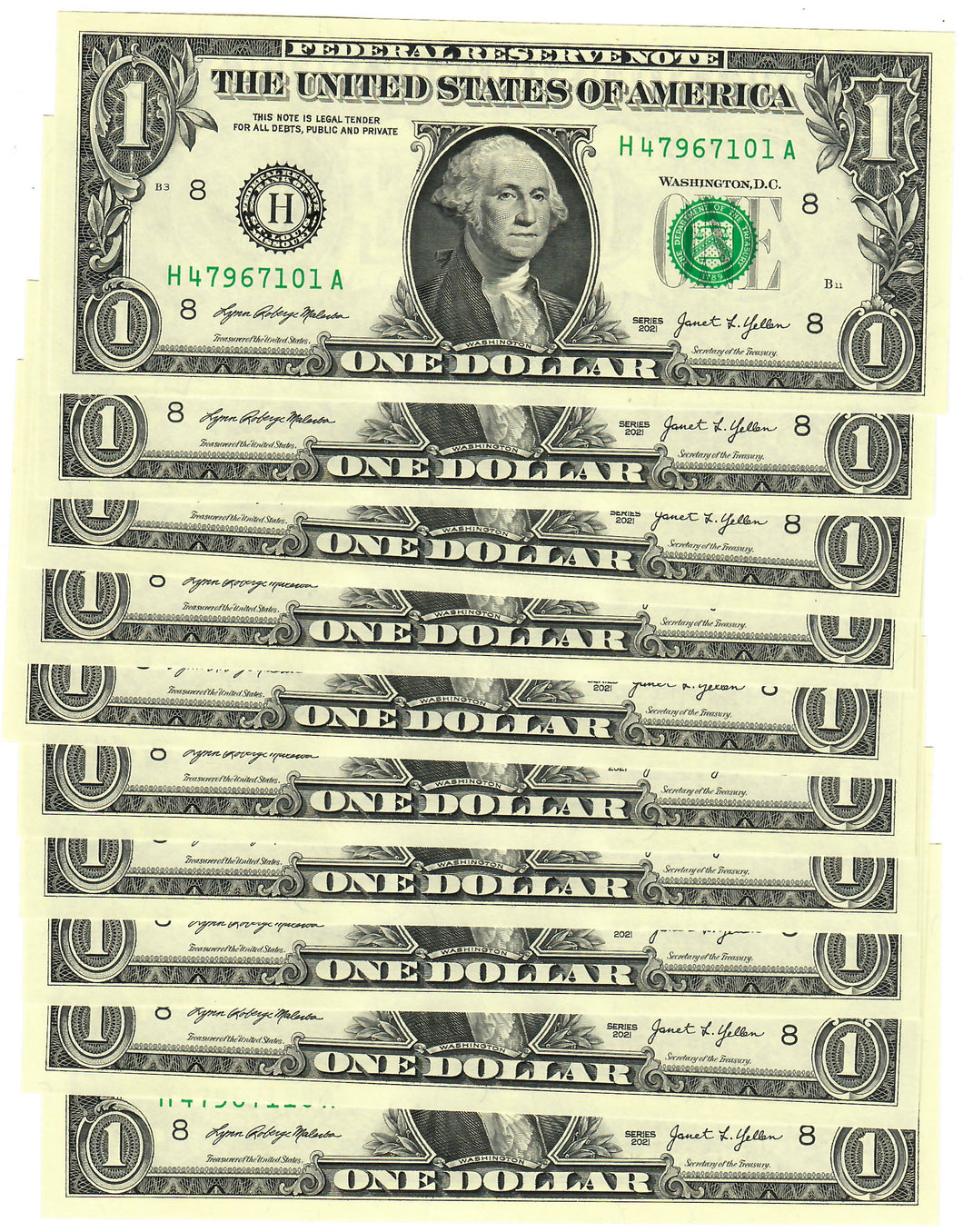 United States 10x 1 Dollar 2021 UNC 