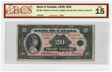 Load image into Gallery viewer, Canada 20 Dollars 1935 F &quot;B&quot; Osbourne/Towers BCS Graded F 15
