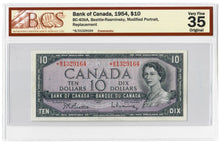 Load image into Gallery viewer, Canada 10 Dollars 1954 VF [*B/D] Beattie-Rasminsky BCS Graded VF 35
