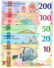 Load image into Gallery viewer, FULL SET Curacao & St Maarten 10, 20, 50, 100 & 200 Caribbean Guilders 2025 UNC