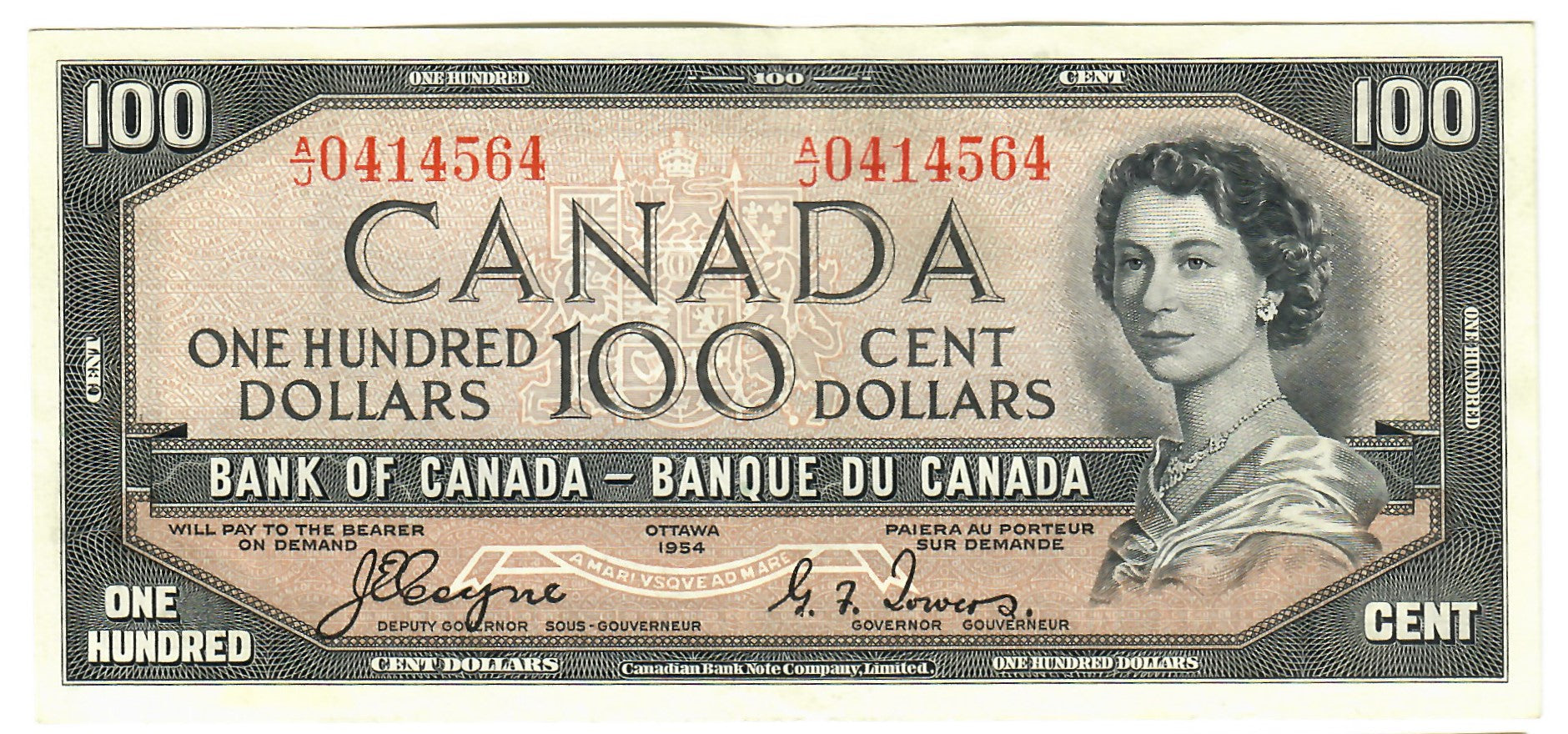 Canada 100 Dollars 1954 EF/aUNC 