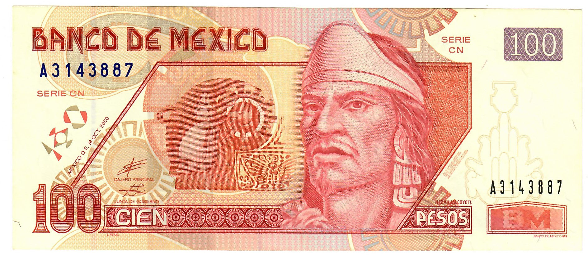 mexico-100-pesos-2000-unc-davenport-banknotes-and-coins