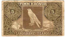 Load image into Gallery viewer, Iceland 5 Kronur 1928 F &quot;Arnason/Olafsson&quot; First Issue
