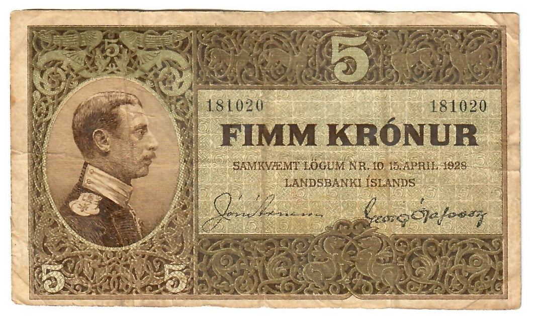 Iceland 5 Kronur 1928 F 