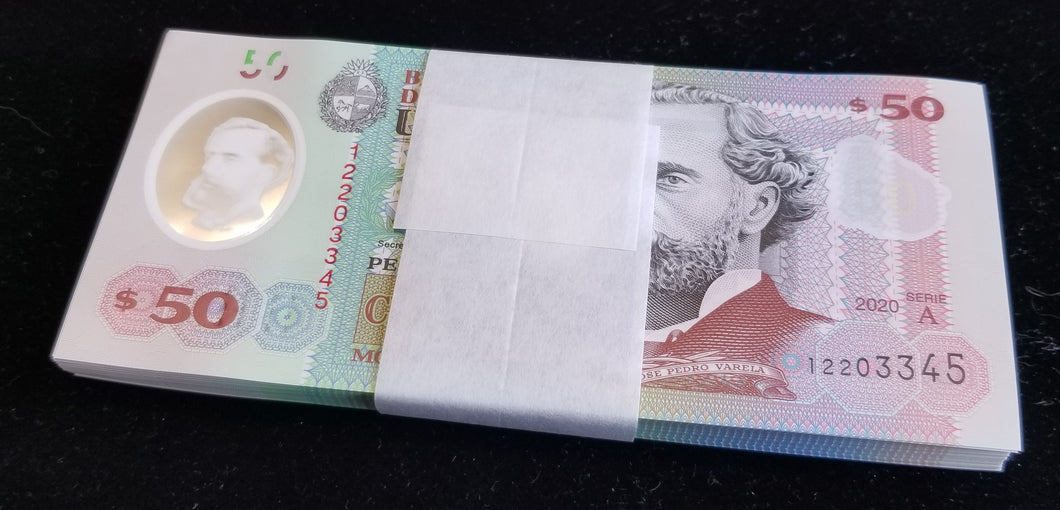 Uruguay 100x 50 Pesos 2020 UNC FULL BUNDLE