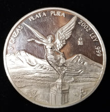 Load image into Gallery viewer, Mexico 2002 5 Ounces 99.9% Fine Silver LIBERTAD PROOF
