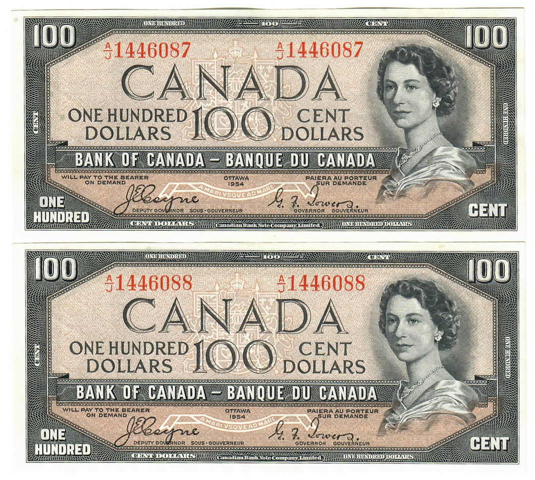 Canada 2x 100 Dollars 1954 aUNC 