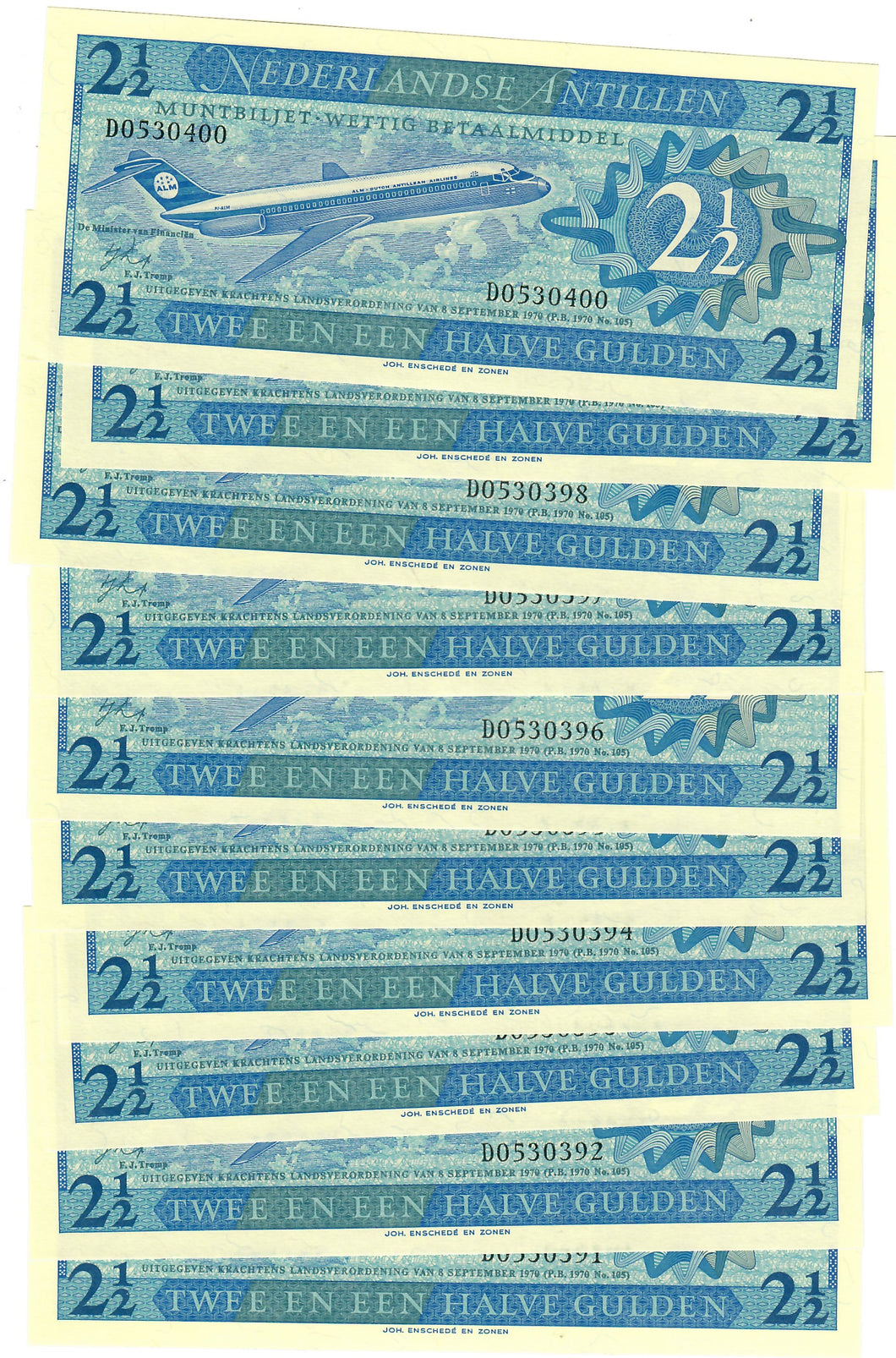 Netherlands Antilles 10x 2.50 Guilders (Gulden) 1970 UNC