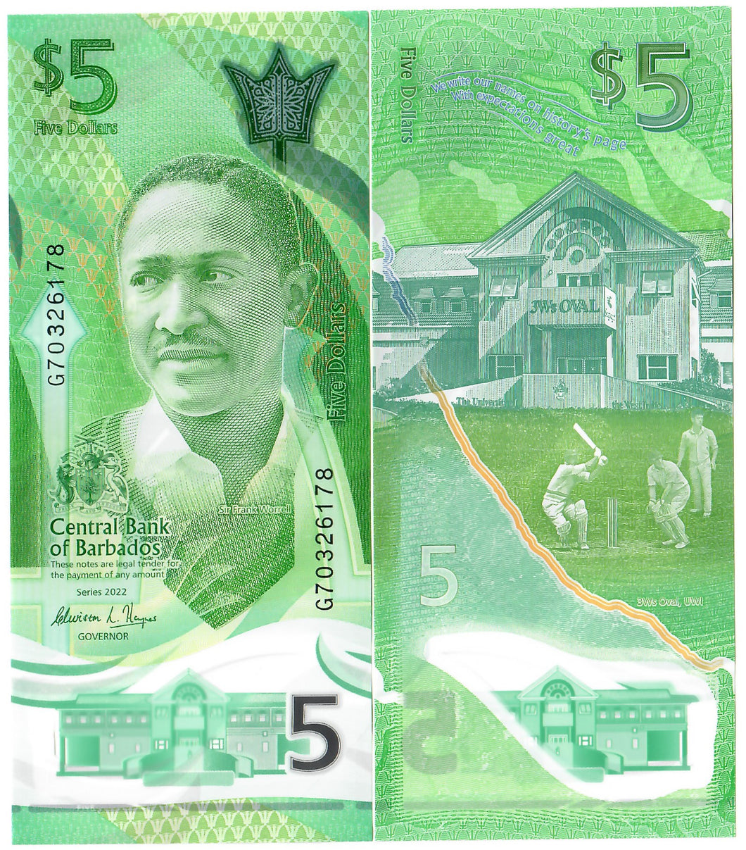 Barbados 5 Dollars 2022 (2023) UNC 