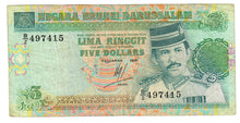 Load image into Gallery viewer, Brunei 5 Ringgit (Dollars) 1991 F
