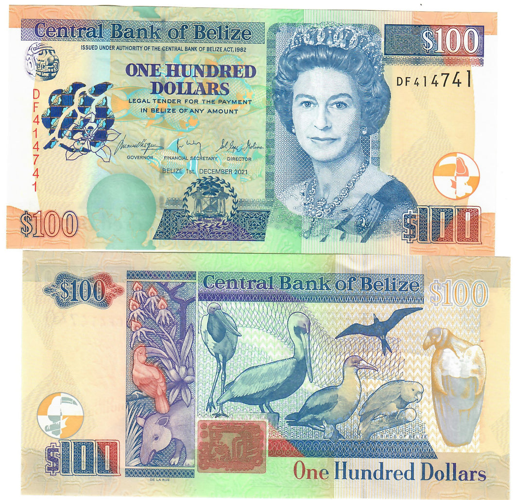 Belize 100 Dollars 2021 UNC