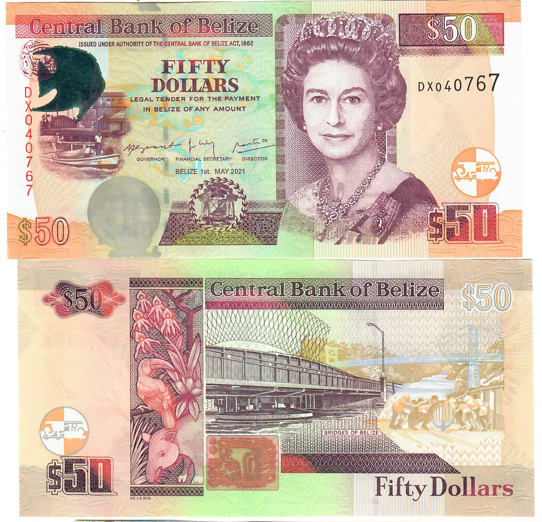 Belize 50 Dollars 2021 aUNC