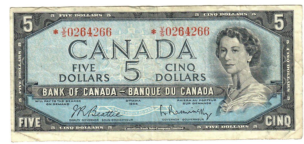 Canada 5 Dollars 1954 VF [*V/S] Beattie-Rasminsky