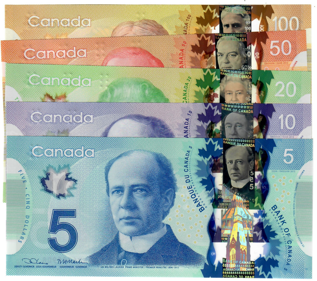 SET Canada 5, 10, 20, 50 & 100 Dollars 2011-2012 UNC