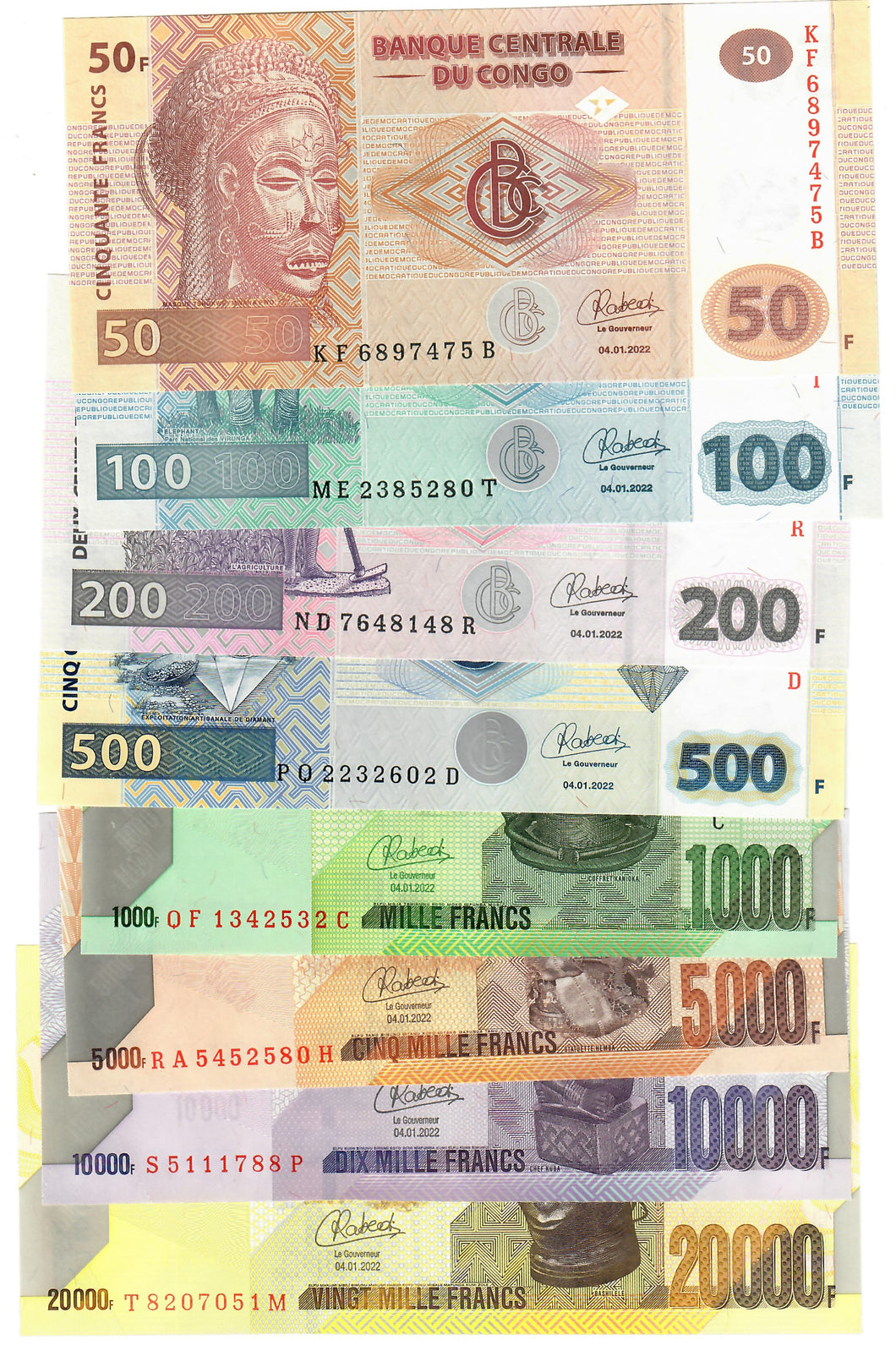 FULL SET Democratic Republic of Congo 50 to 20000 Francs 2022 UNC