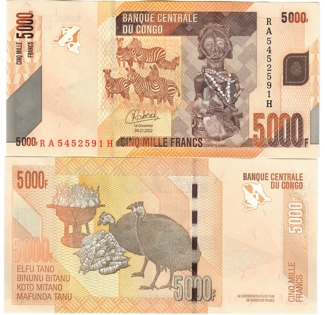 Democratic Republic of Congo 5000 Francs 2022 UNC