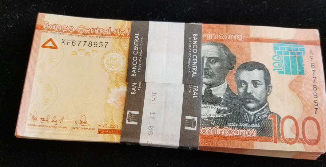 Dominican Republic 100x 100 Pesos 2021 UNC FULL BUNDLE