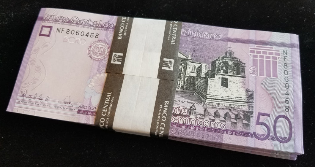 Dominican Republic 100x 50 Pesos 2021 UNC FULL BUNDLE