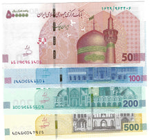 Load image into Gallery viewer, SET Middle East 500000, 1000000, 2000000 &amp; 5000000 Rials 2023-26 UNC (50, 100, 200 &amp; 500 Toman)
