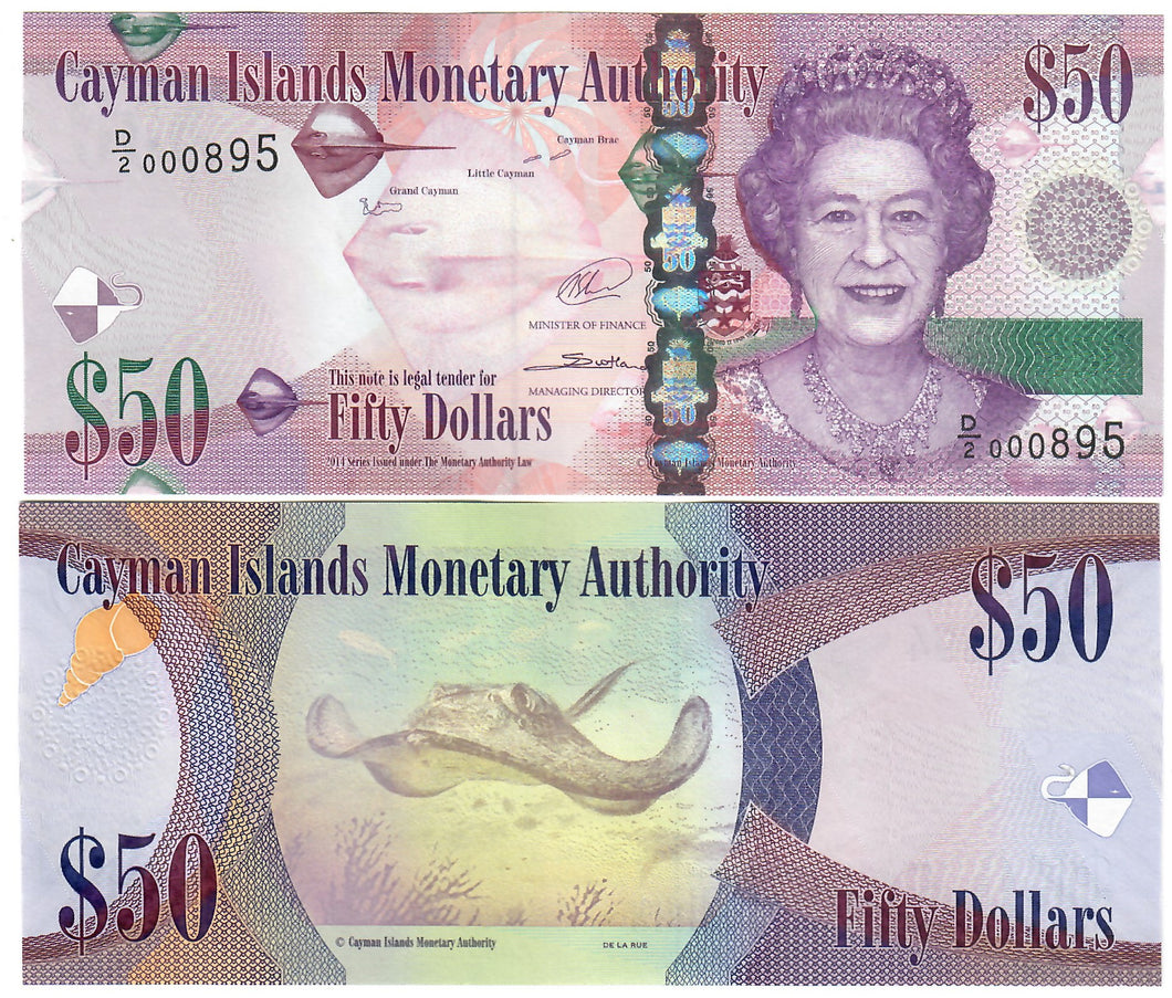 Cayman Islands 50 Dollars 2014 UNC D/2 LOW numbers