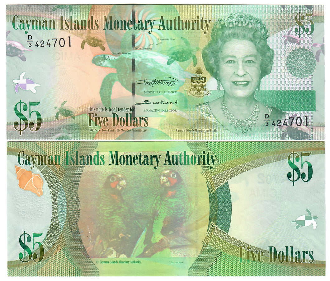 Cayman Islands 5 Dollars 2018 UNC 