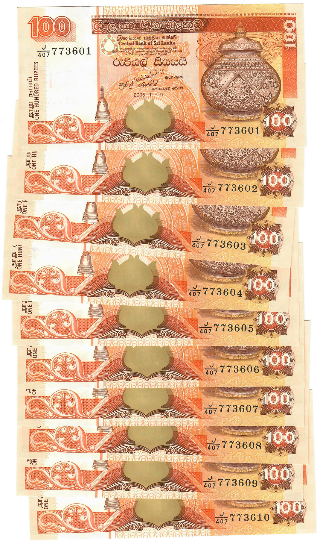 Sri Lanka 10x 100 Rupees 2005 UNC