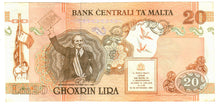 Load image into Gallery viewer, Malta 20 Lira 1989 (1994) aUNC &quot;Galdes&quot;
