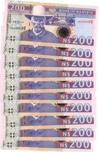 Load image into Gallery viewer, Namibia 10x 200 Dollars 1996 UNC &quot;Ahmad&quot; Sig 2. LOW Numbers!
