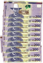 Load image into Gallery viewer, Namibia 10x 200 Dollars 2022 UNC &quot;!Gawaxab&quot;
