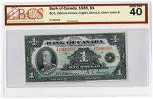 Load image into Gallery viewer, Canada 1 Dollar 1935 EF &quot;A&quot; Osbourne-Towers BCS Graded EF 40
