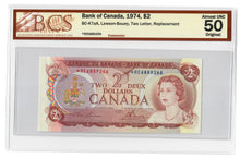 Load image into Gallery viewer, Canada 2 Dollars 1974 aUNC &quot; *RE&quot; Lawson-Bouey BCS Graded aUNC 50 Replacement
