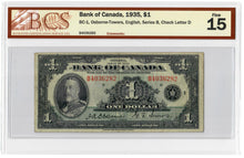 Load image into Gallery viewer, Canada 1 Dollar 1935 F &quot;B&quot; Osbourne-Towers BCS Graded F 15
