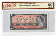 Load image into Gallery viewer, Canada 2 Dollars 1954 EF &quot;I/R&quot; Beattie-Rasminsky BCS Graded EF 45
