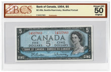 Load image into Gallery viewer, Canada 5 Dollars 1954 aUNC &quot;F/S&quot; Beattie-Rasminsky BCS Graded aUNC 50
