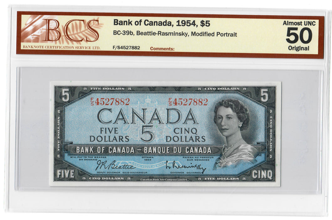 Canada 5 Dollars 1954 aUNC 
