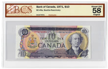 Load image into Gallery viewer, Canada 10 Dollars 1971 aUNC &quot;DA&quot; Beattie-Rasminsky BCS Graded aUNC 58 Original
