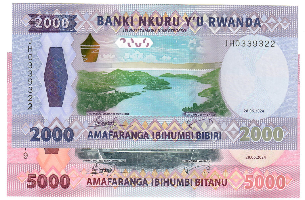 SET Rwanda 2000 & 5000 Francs 2024 UNC