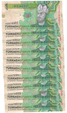 Load image into Gallery viewer, Turkmenistan 10x 1 Manat 2012 UNC "AA"
