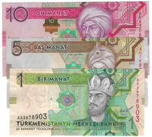 Load image into Gallery viewer, SET Turkmenistan 1, 5 &amp; 10 Manat 2012 UNC
