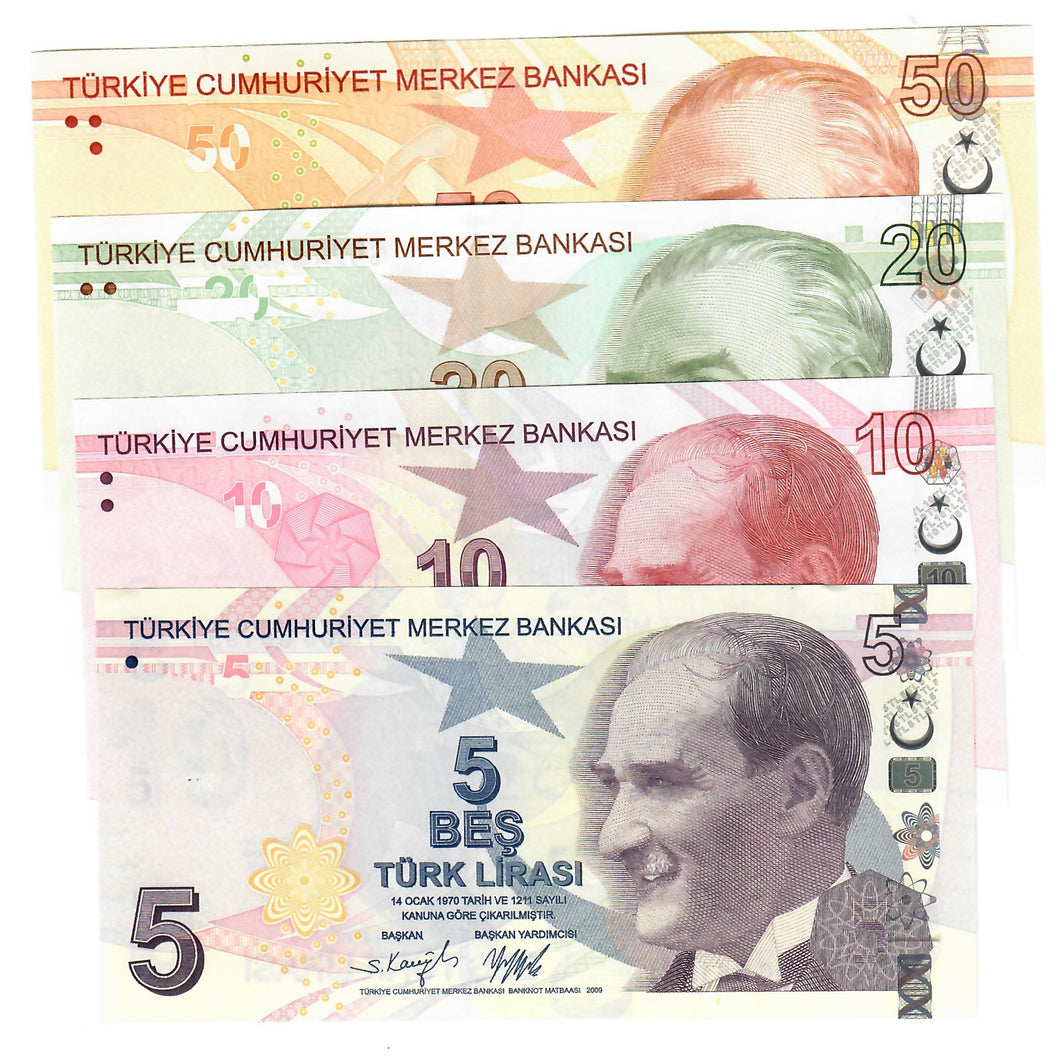 SET Turkey (Turkiye) 5, 10, 20 & 50 Lira 2009 UNC