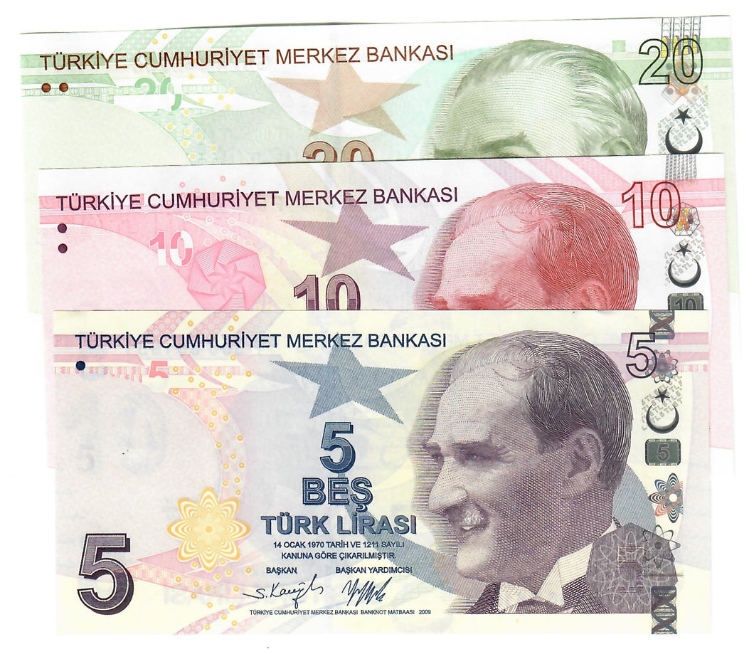 SET Turkey (Turkiye) 5, 10 & 20 Lira 2009 UNC