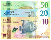 Load image into Gallery viewer, SET Curacao and Sint Maarten (St Martin) 10, 20 &amp; 50 Caribbean Guilders 2025 UNC
