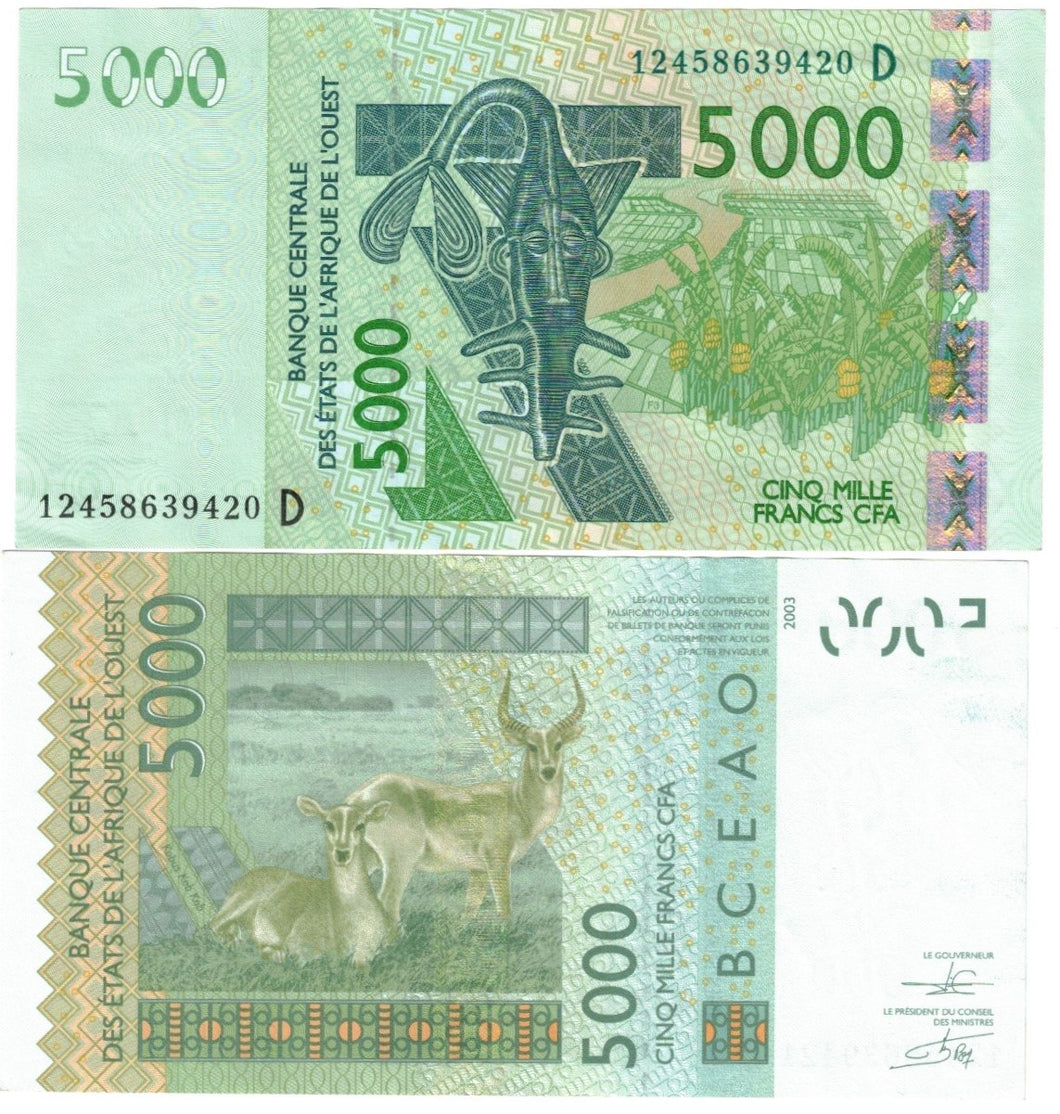 Mali 5000 Francs CFA 2003 (2012) aUNC (D) West African