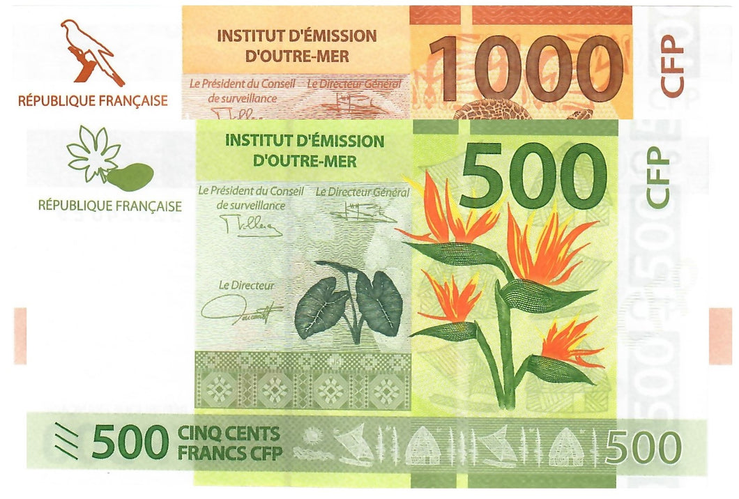 SET French Polynesia 500 & 1000 Francs 2014 (2021-23) UNC Tahiti Franc CFP