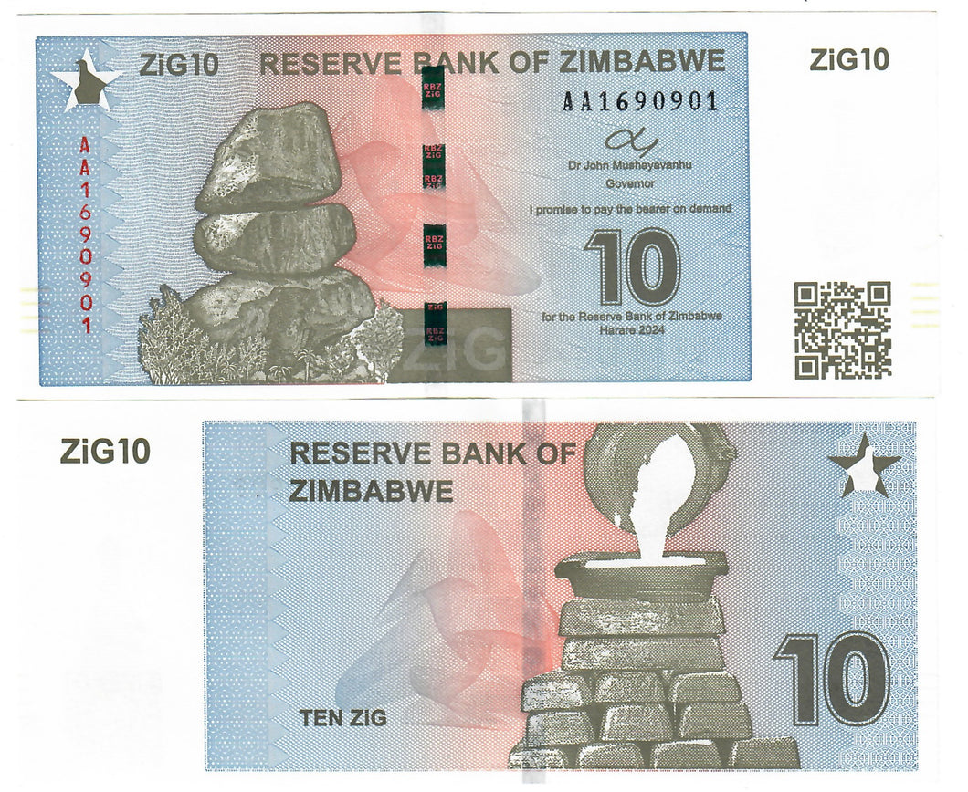 Zimbabwe 10 ZiG Gold Dollars 2024 UNC