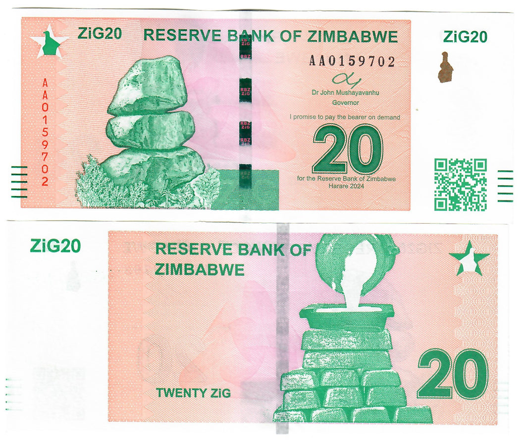 Zimbabwe 20 ZiG Gold Dollars 2024 UNC 